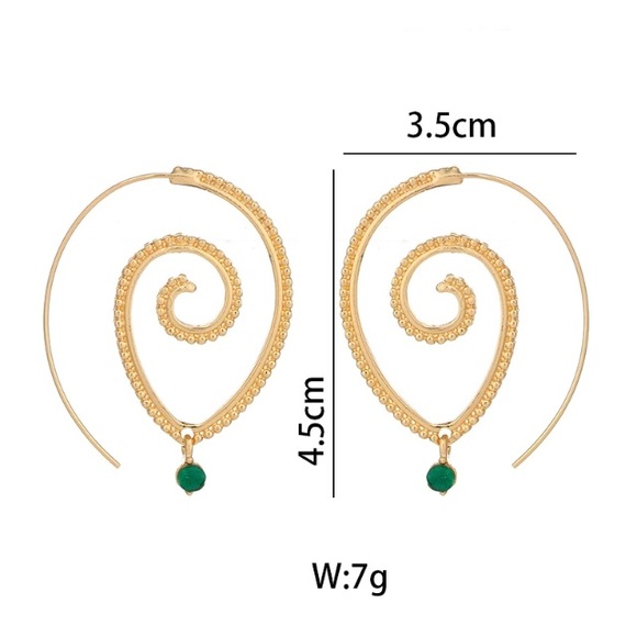 Boho Gold Color Round Spiral Drop Earrings - Picture 3 of 4